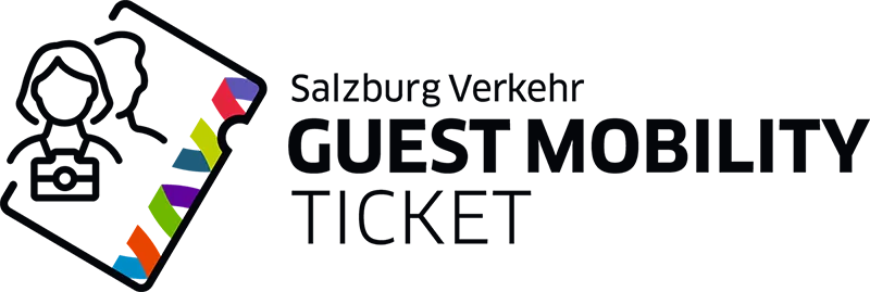 Logo Guest Mobility Ticket mit stilisiertem Bus und Bergen, Symbol für nachhaltige Mobilität